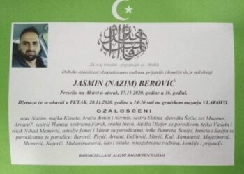 POZNATO VRIJEME I MJESTO DŽENAZE JASMINU BEROVIĆU