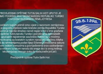 PREDSJEDNIK OPŠTINE TUTIN SALIH HOT UPUTIO JE PISMO PODRŠKE BRATSKOM NARODU REPUBLIKE TURSKE POVODOM RAZORNOG ZEMLJOTRESA