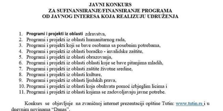 Opština Tutin raspisala Javni konkurs za sufinansiranje projekata udruženja