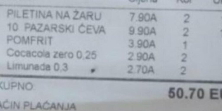 10 ĆEVAPA, 2 SOKIĆA, PORCIJU PILETINE I POMFRITA PLATIO 50 EURA U ULCINJU