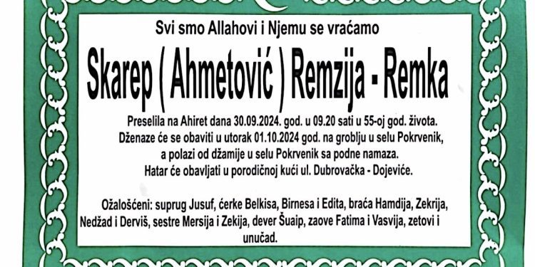 Na ahiret preselila majka rahmetli Fahrudina Skarepa