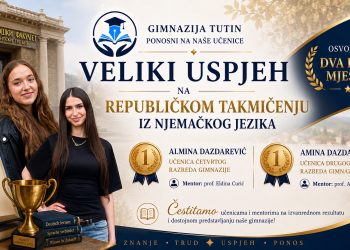 Gimnazija Tutin zablistala na republičkom takmičenju iz njemačkog jezika: Dva prva mjesta za ponos cijelog Sandžaka