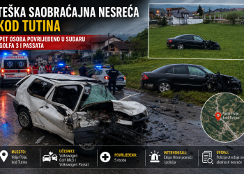 Teška saobraćajna nesreća kod Tutina: Pet osoba povrijeđeno u sudaru dva vozila