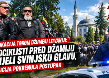 /VIDEO/ PROVOKACIJA TOKOM DŽUME U LITVANIJI: Motociklisti pred džamiju donijeli svinjsku glavu, policija pokrenula postupak