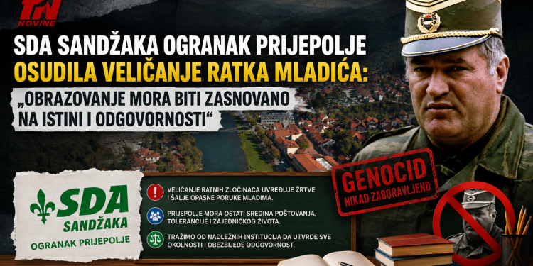 SDA Sandžaka ogranak Prijepolje osudila veličanje Ratka Mladića: „Obrazovanje mora biti zasnovano na istini i odgovornosti“