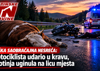 Teška saobraćajna nesreća: Motociklista udario u kravu, životinja uginula na licu mjesta